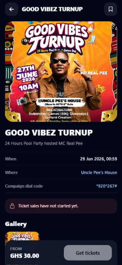 Aperçu d’un billet dans l’application SparkGlim Audience