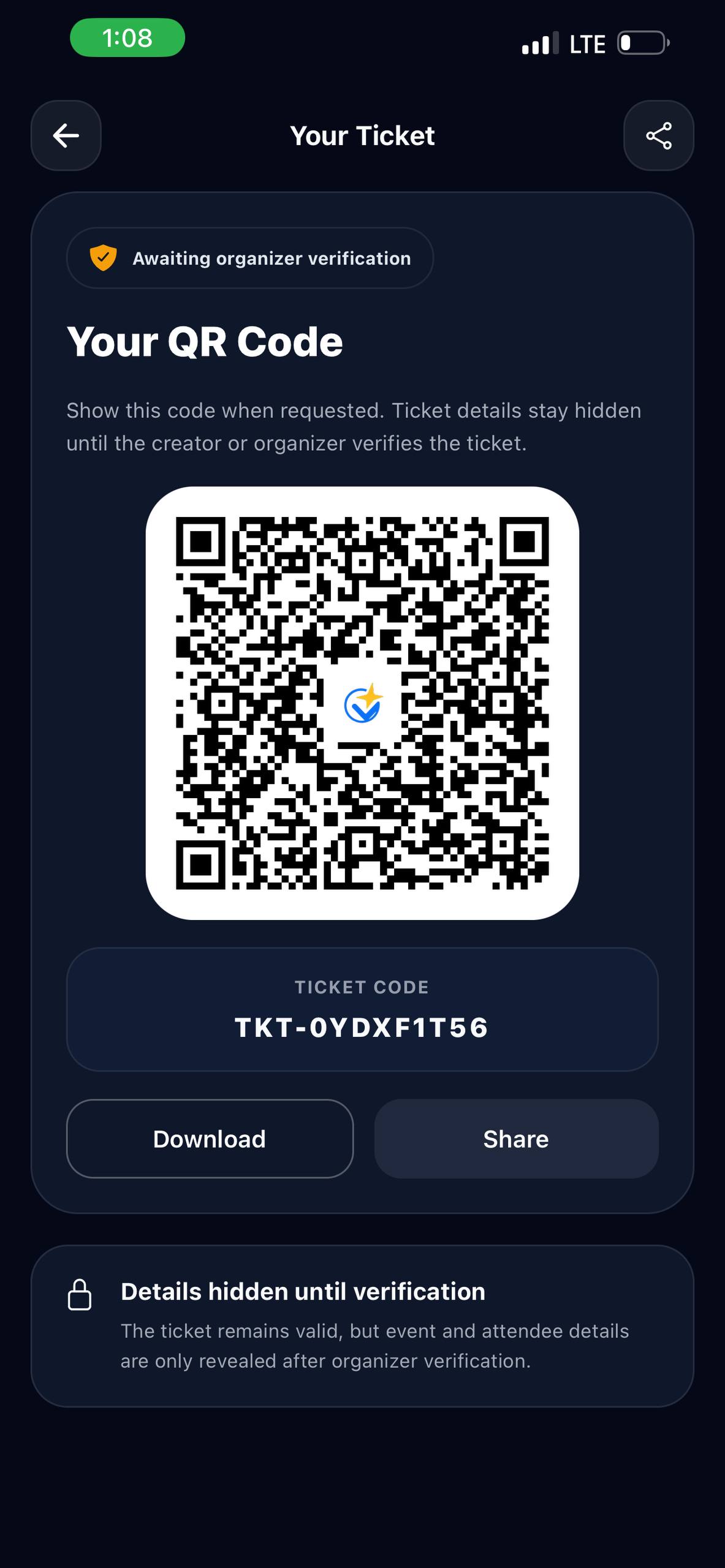 Open a purchased ticket QR code