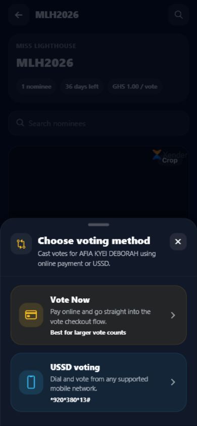 SparkGlim supported voting payment methods on mobile